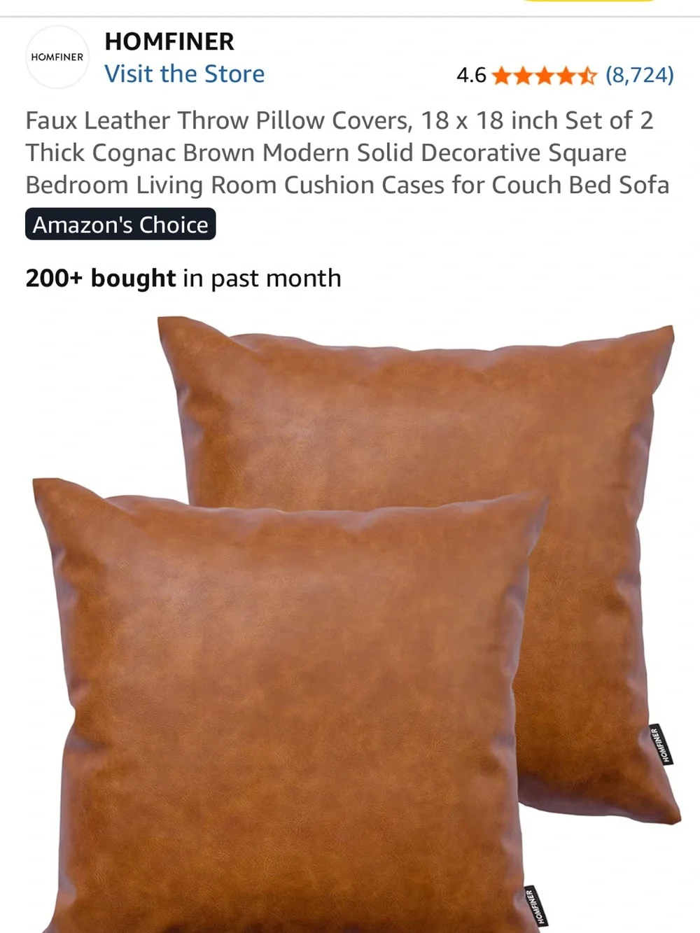 Cognac Brown Faux Leather Accent Pillow Covers - Set of 2 - C9